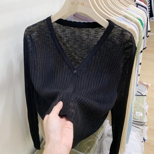 cn-11134207-7r98o-lsf0zei1v7vxef.webp V neck Long Sleeve Knit Cardigan Free Size