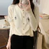 Bear Embroidery Loose Knitwear Outerwear Free Size