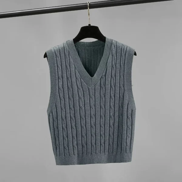 V neck Twisted Knitwear Vest Free Size