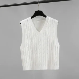 V neck Twisted Knitwear Vest Free Size