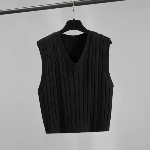 V neck Twisted Knitwear Vest Free Size