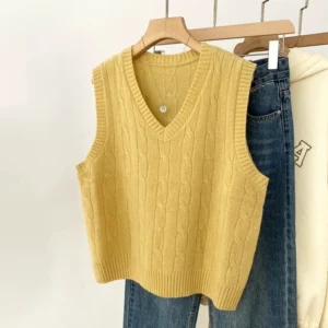 V neck Cropped Knitwear Vest Free Size