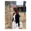 Crew Neck Embroidered Knitwear Cardigan Free Size