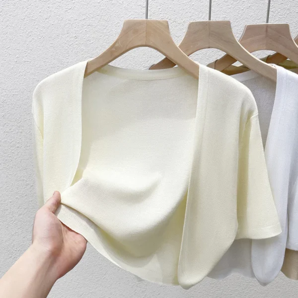 sg-11134201-7rccr-m6c2rhmz2xlj6e.webp Ice Silk Knitwear Crop Cardigan Free Size