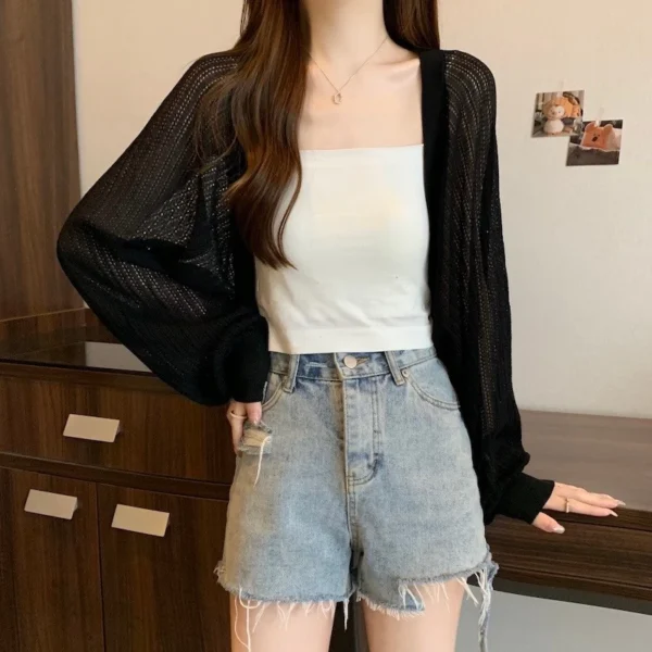 Crop Knitwear Cutout Cardigan Free Size
