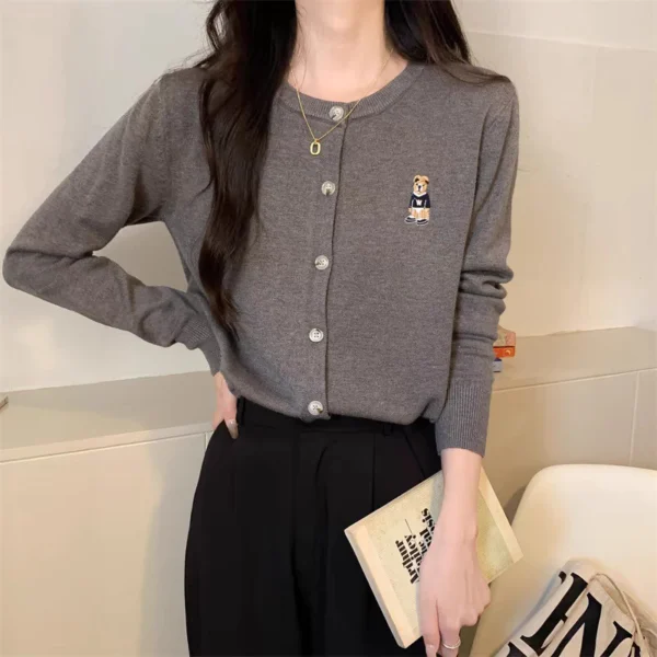 Bear Embroidery Loose Knitwear Outerwear Free Size