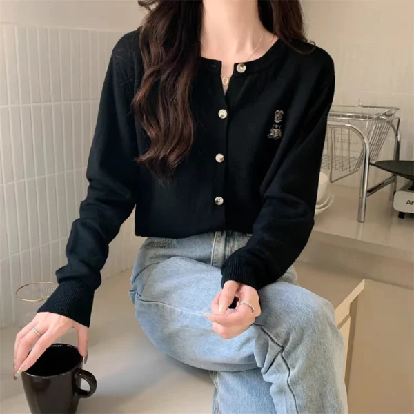 Bear Embroidery Loose Knitwear Outerwear Free Size