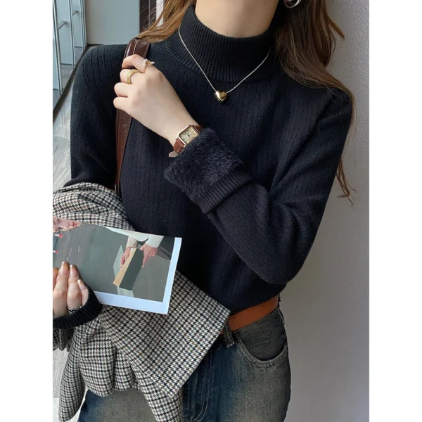 Fleece Lined Long Sleeve Knitwear Free Size