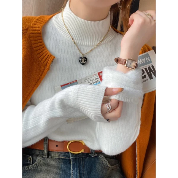 Fleece Lined Long Sleeve Knitwear Free Size