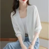 sg-11134201-825zl-mlkk9ddr53id8c.webp Thin V Neck Open Front Knitwear Free Size