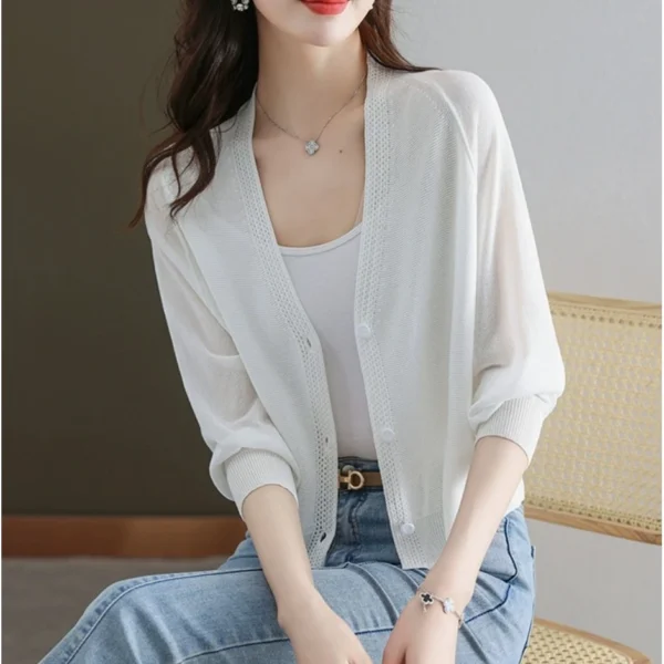 sg-11134201-825zl-mlkk9ddr53id8c.webp Thin V Neck Open Front Knitwear Free Size