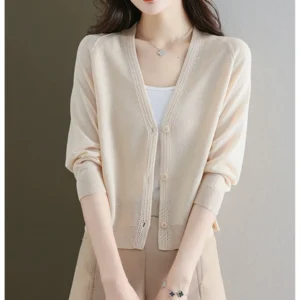 sg-11134201-82600-mlkk9c3ksu8389.webp Thin V Neck Open Front Knitwear Free Size