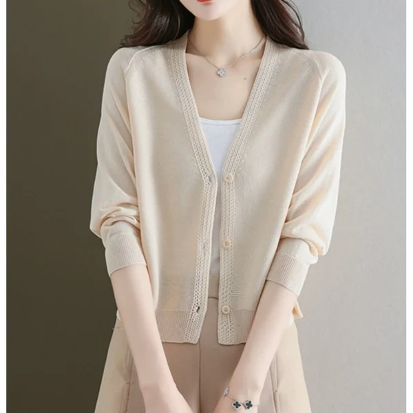 sg-11134201-82600-mlkk9c3ksu8389.webp Thin V Neck Open Front Knitwear Free Size