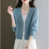 sg-11134201-8262n-mlkk9cqys2z31c.webp Thin V Neck Open Front Knitwear Free Size