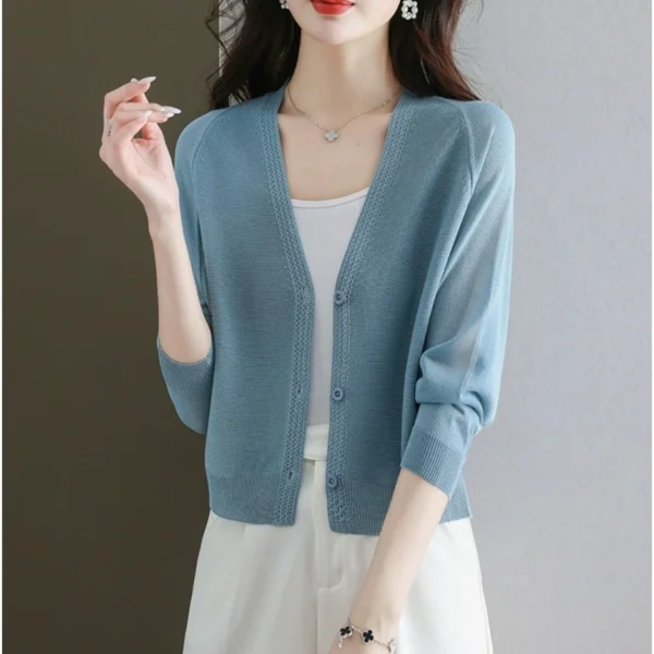 sg-11134201-8262n-mlkk9cqys2z31c.webp Thin V Neck Open Front Knitwear Free Size